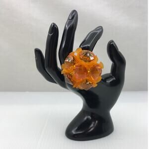 Y2K Retro Large Orange Cocktail Flower Cluster Statement Ring Adjustable 7.5